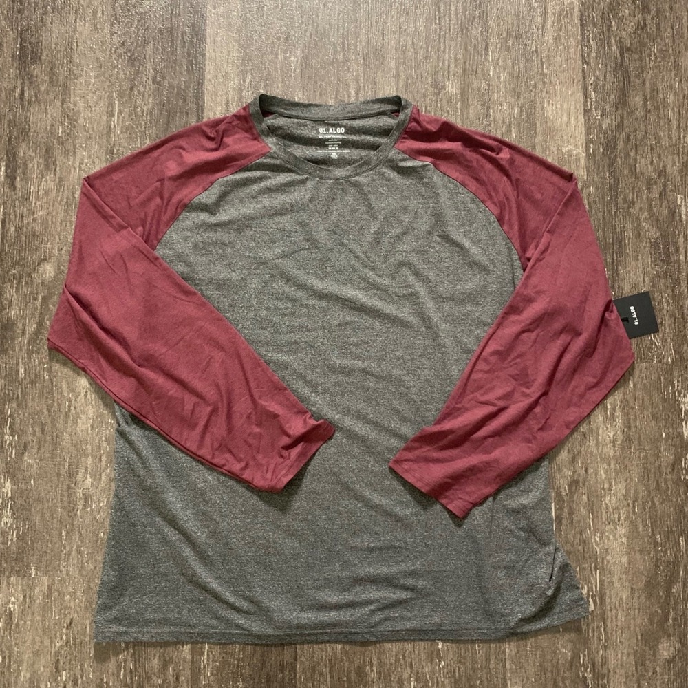 01 ALGO Mens Performance Raglan Long Sleeve Shirt Charcoal Red 3XL